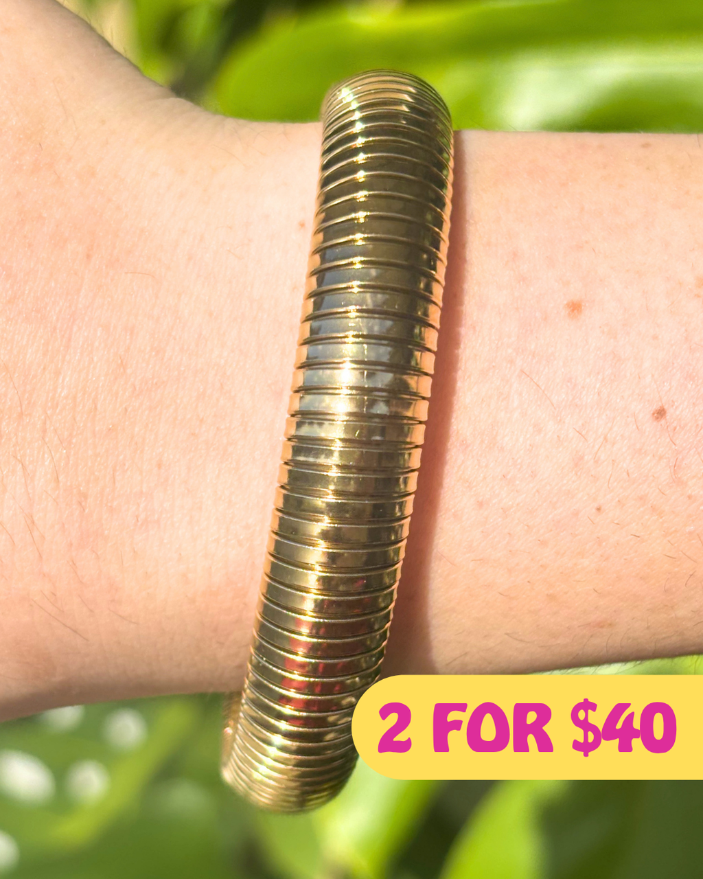 Medium Gold Vintage Inspired Snake Bone Stretchy Bracelet 12mm