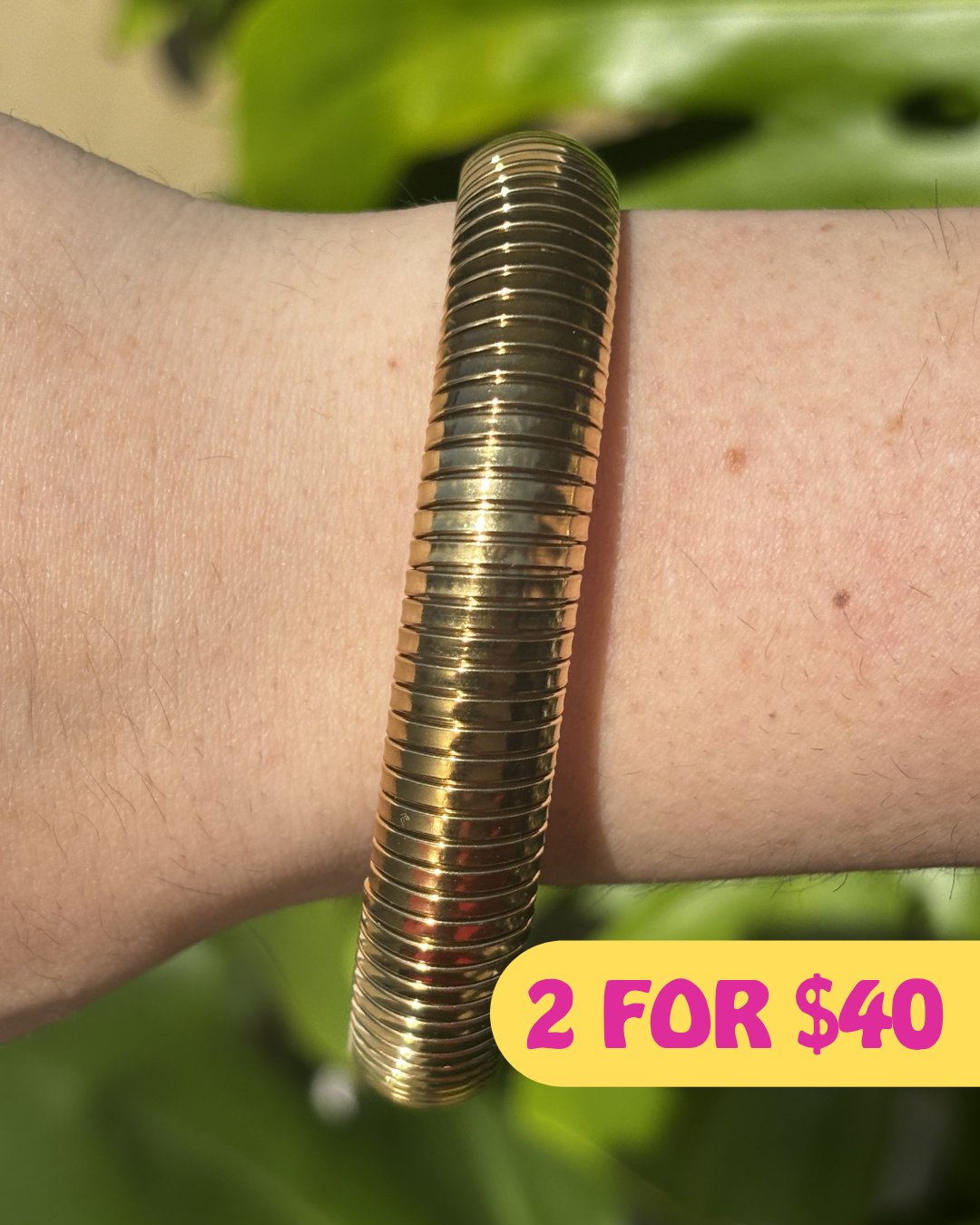 Small Gold Vintage Inspired Snake Bone Stretchy Bracelet 10mm