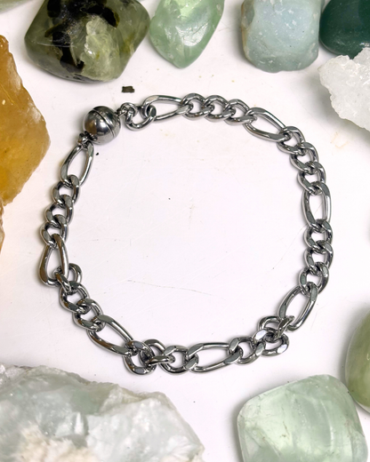 Silver Figaro Bracelet with Magnetic Clasp LARGE