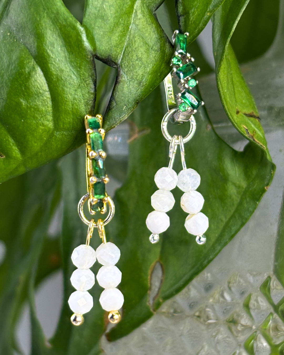 Moonstone Triple Stacked Charms Pair