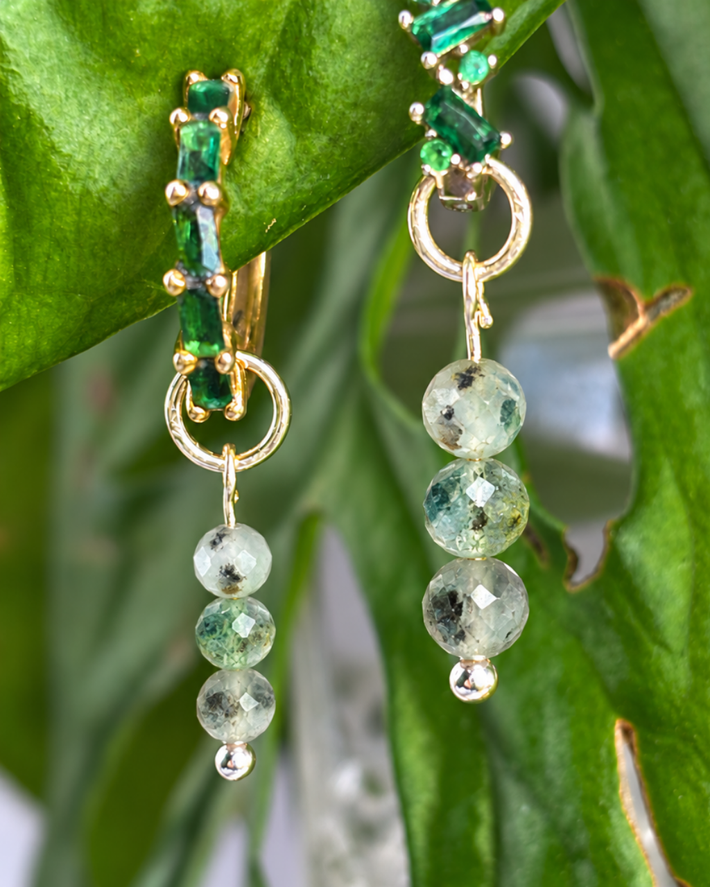 Moss Agate Triple Dew Drop Charms PAIR