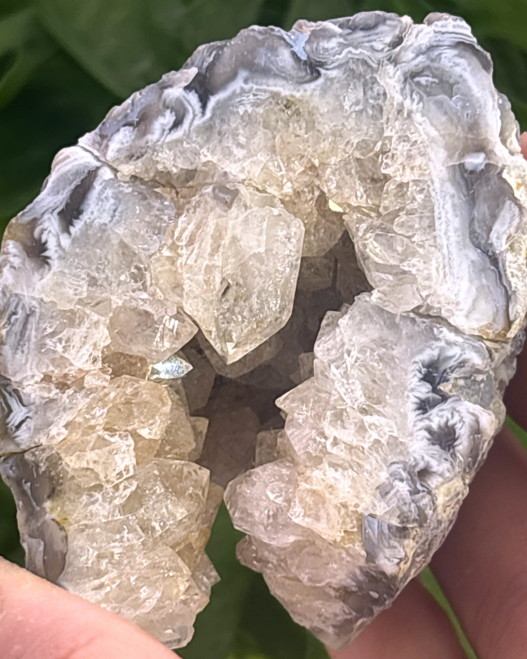 Medium Clear Quartz & Banded Agate Geode