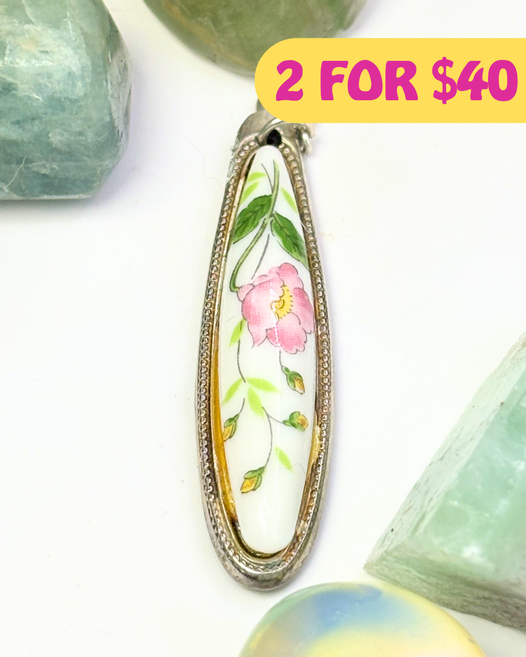 Pink Rose Teardrop Silver Spoon Charm