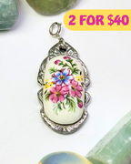 Pink & Blue Flower Silver Spoon Charm