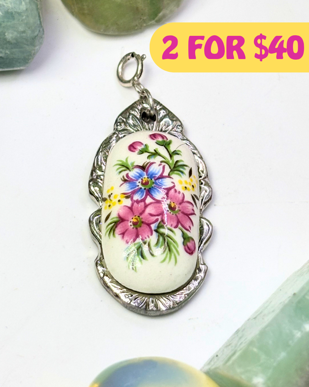 Pink & Blue Flower Silver Spoon Charm