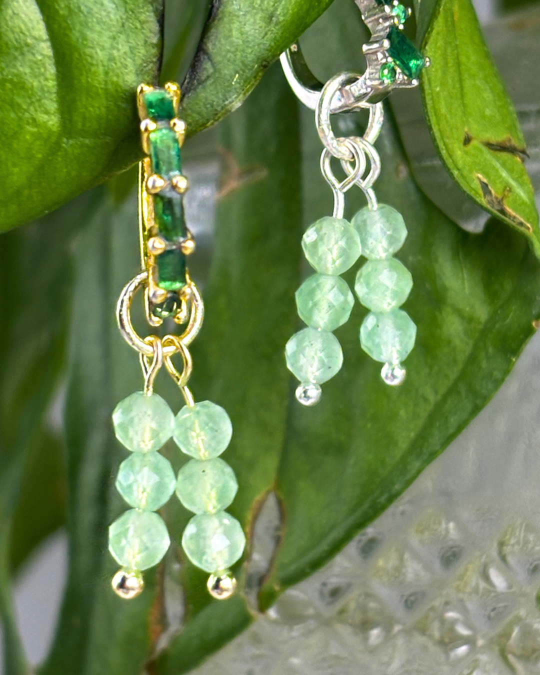 Green Aventurine Triple Stacked Charms Pair