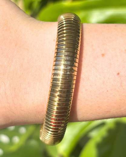 Medium Gold Vintage Inspired Snake Bone Stretchy Bracelet 12mm