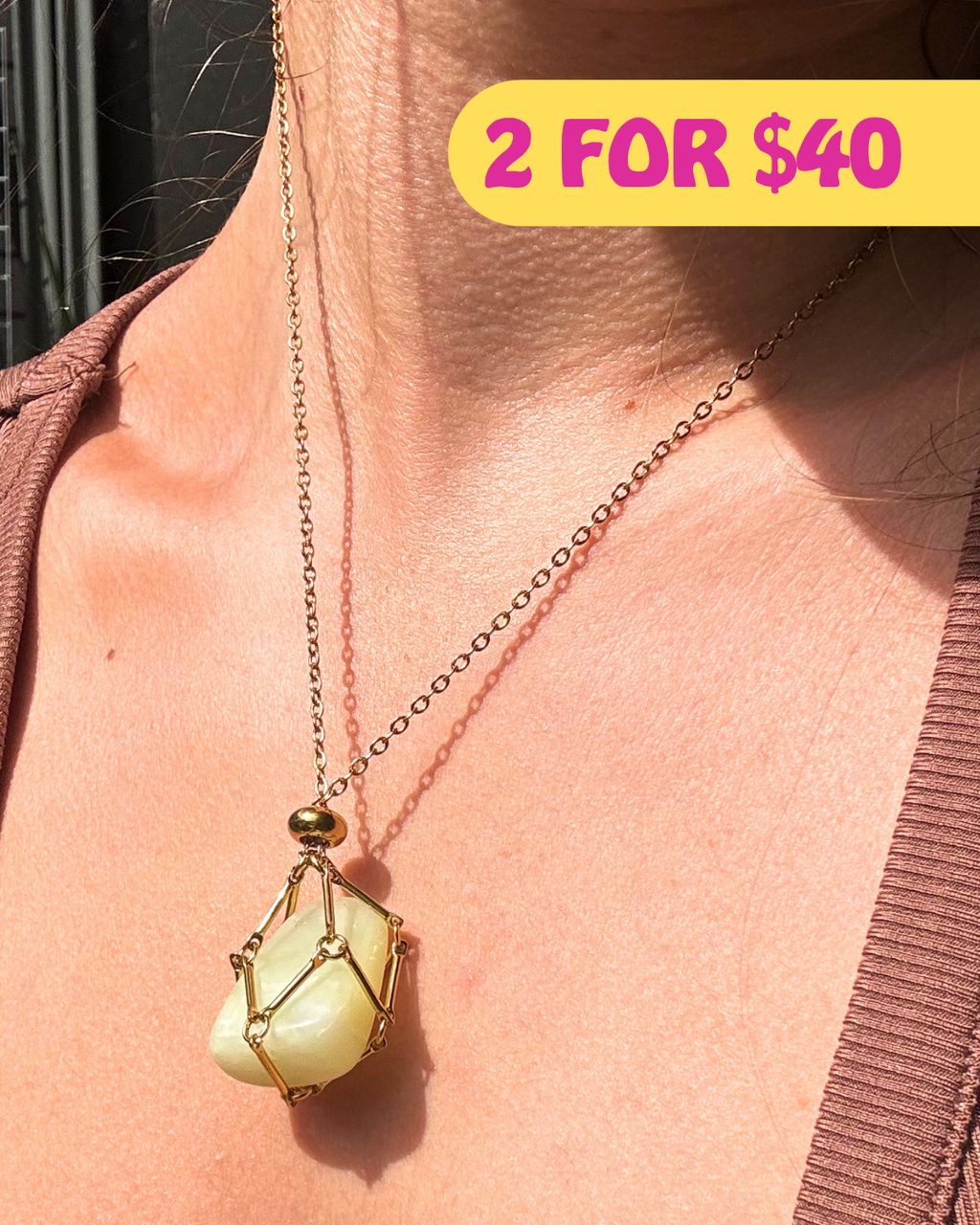 Short Gold Crystal Pouch Necklace