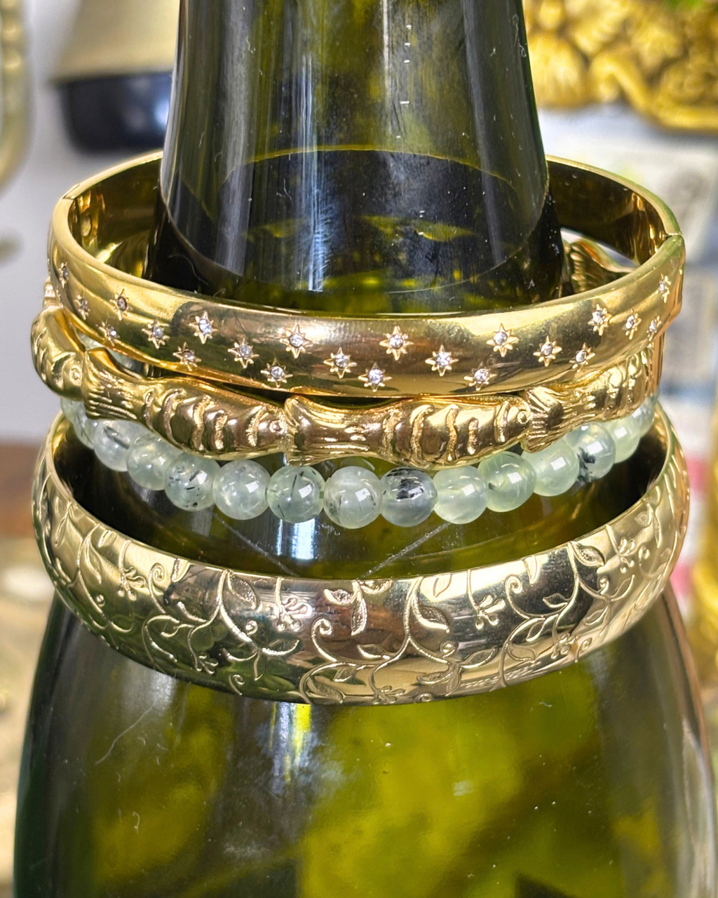 White Flower Garland Gold Cuff
