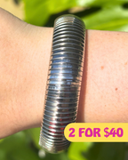 Large Silver Vintage Inspired Snake Bone Stretchy Bracelet 16mm