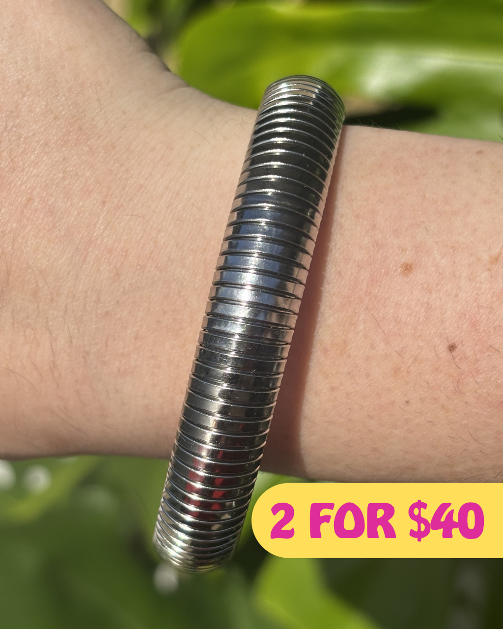 Medium Silver Vintage Inspired Snake Bone Stretchy Bracelet 12mm
