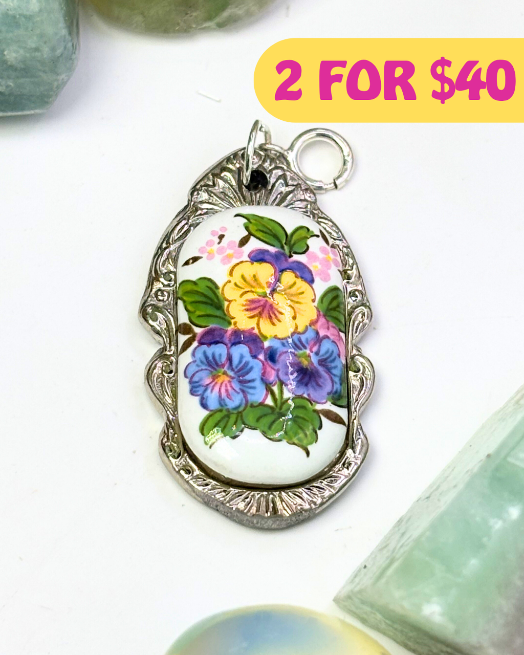 Blue & Yellow Flower Silver Spoon Charm