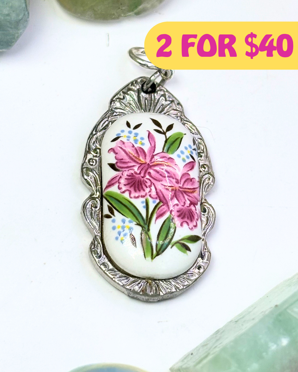 Pink Flower Silver Spoon Charm