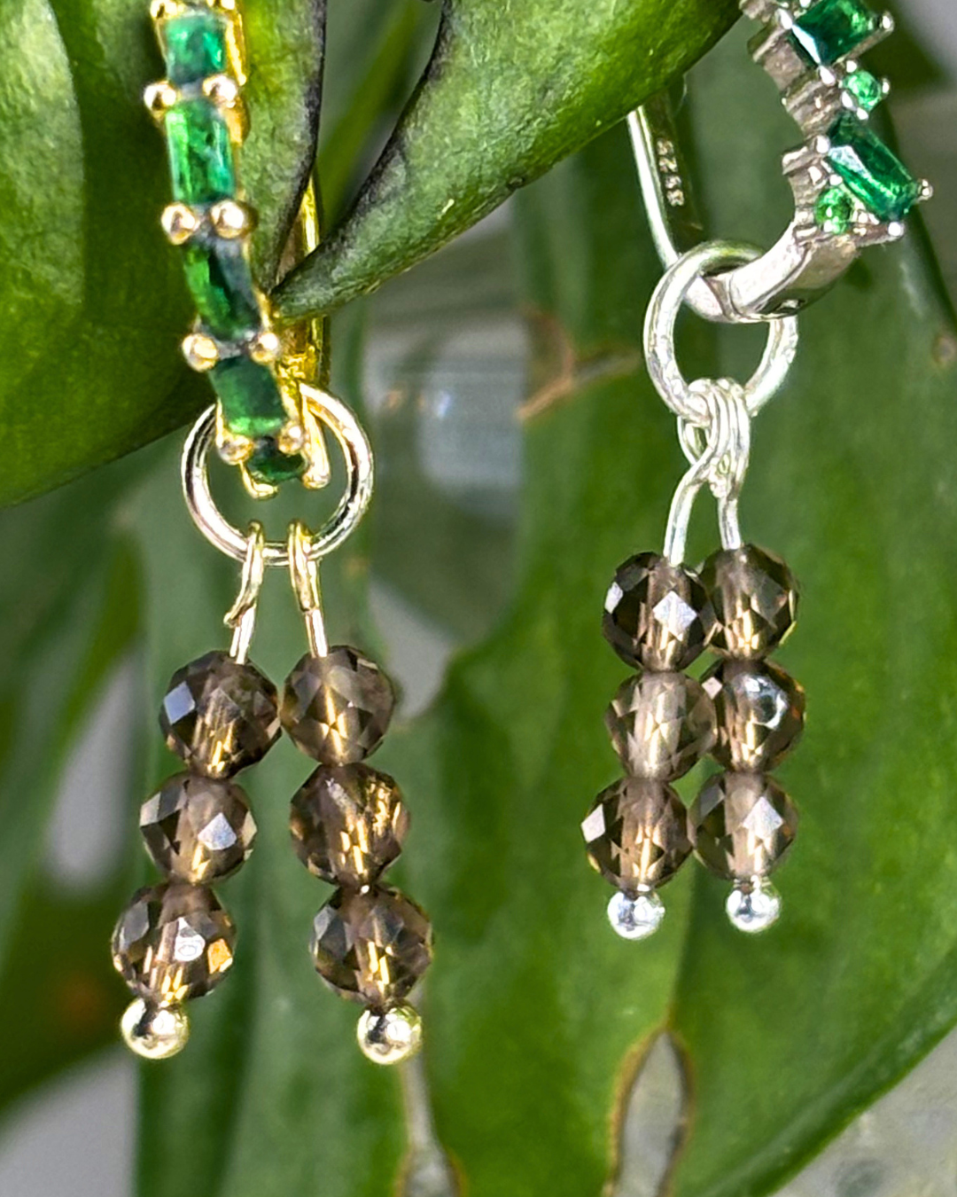 Smokey Quartz Triple Stacked Charms Pair