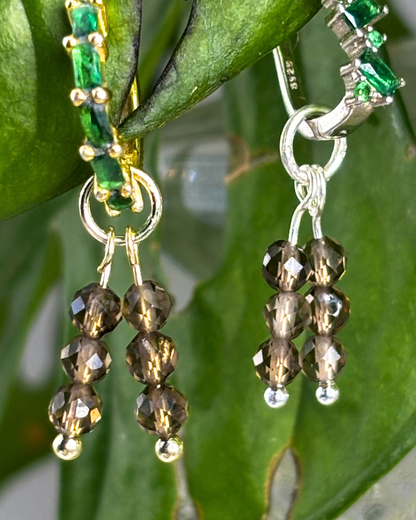 Smokey Quartz Triple Stacked Charms Pair