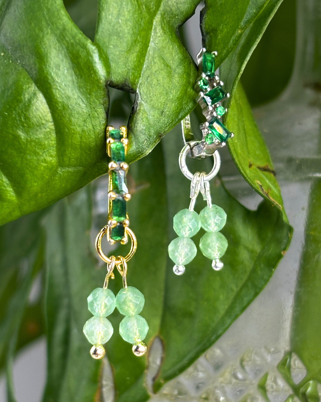 Green Aventurine Double Stacked Charms PAIR