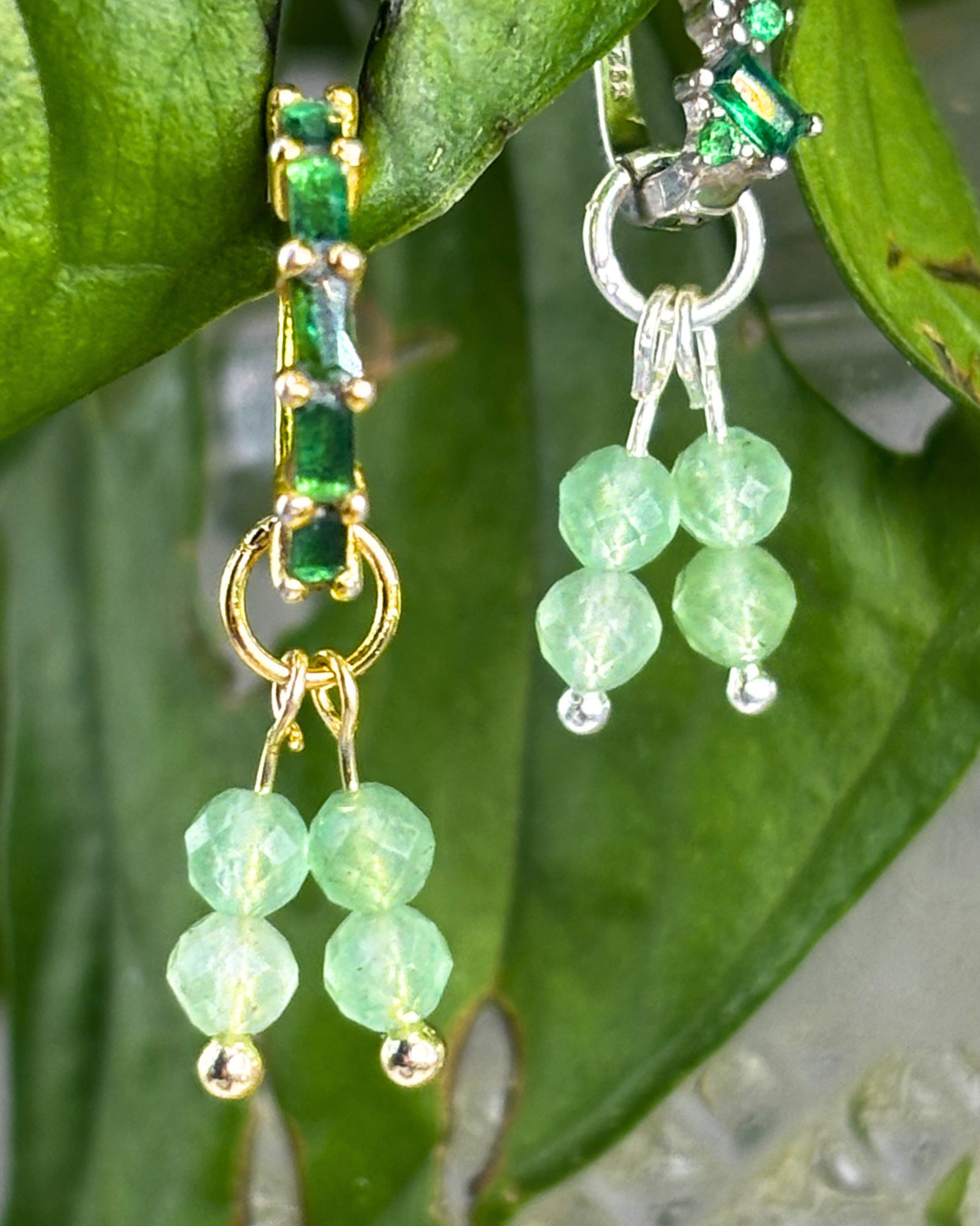 Green Aventurine Double Stacked Charms PAIR