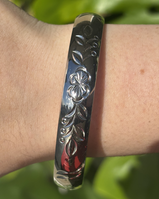 Silver Rosie Blooms Chunky Vintage Inspired Bracelet 10mm