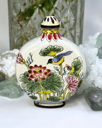 Mini Cloisonne Chinese Dynasty Bronze Florals & Birds Snuff Bottle Antique