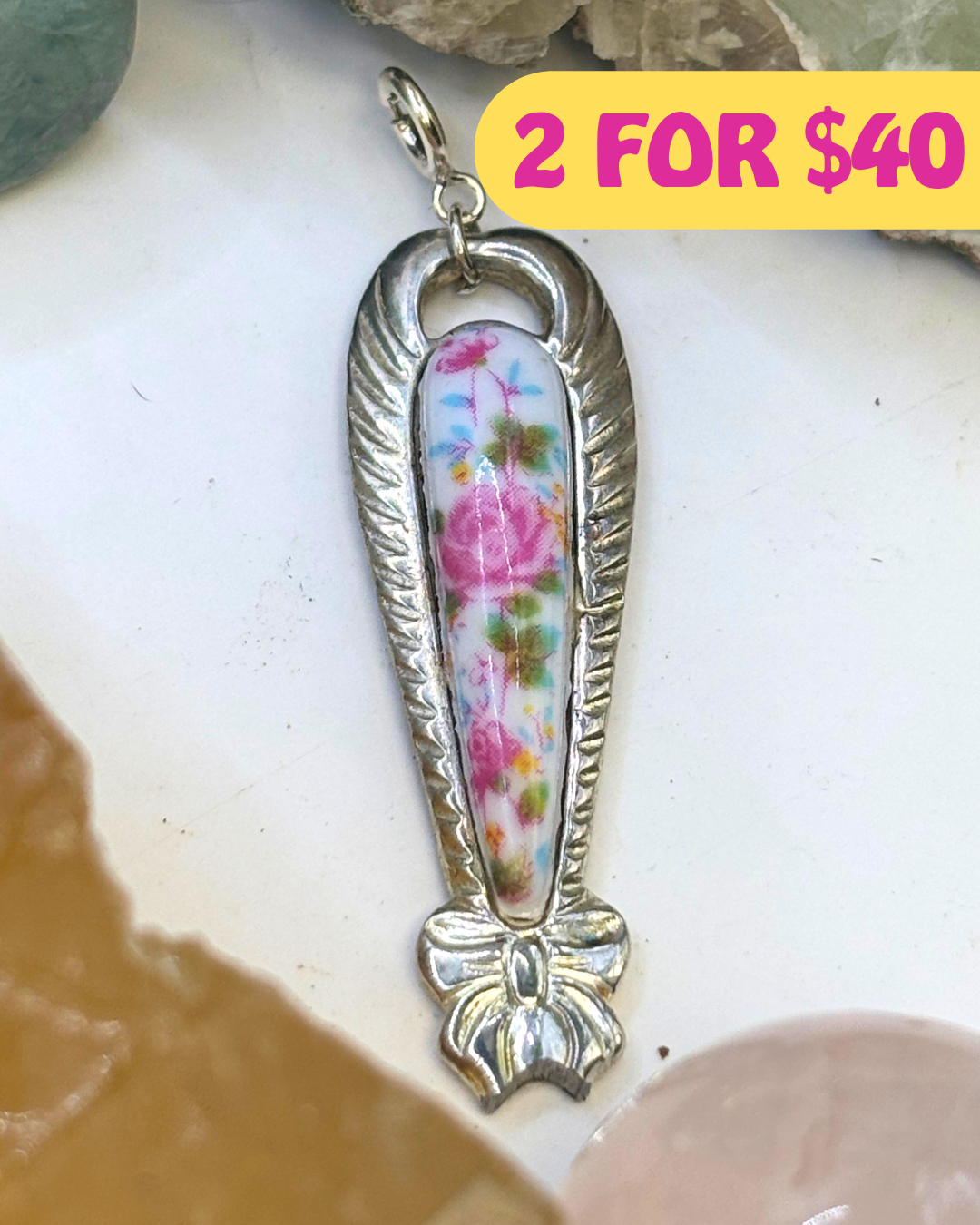 Floral Bow Silver Spoon Charm