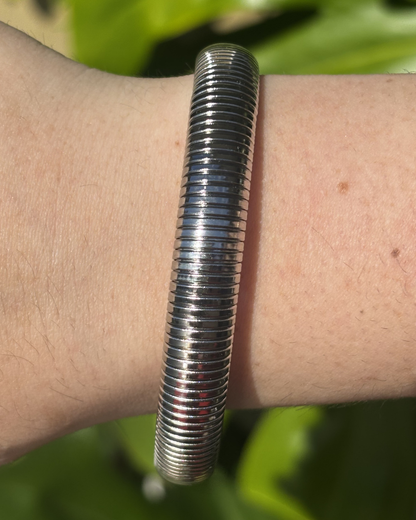 Small Silver Vintage Inspired Snake Bone Stretchy Bracelet 10mm