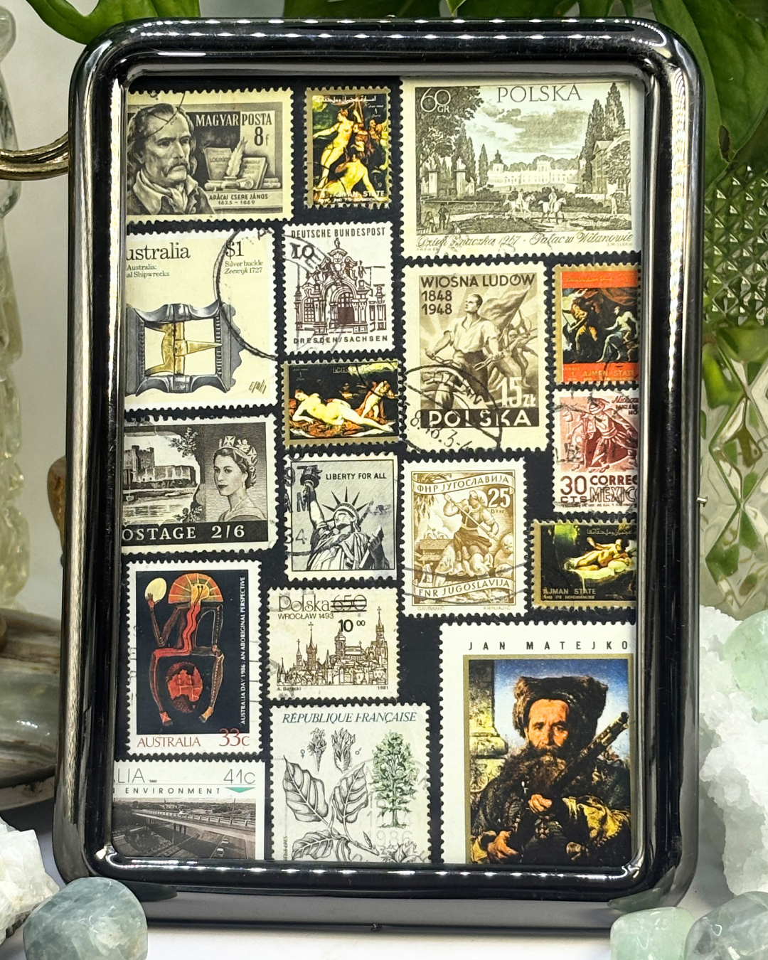 Dark Academic Gothic Gunmetal Vintage Stamp Frame