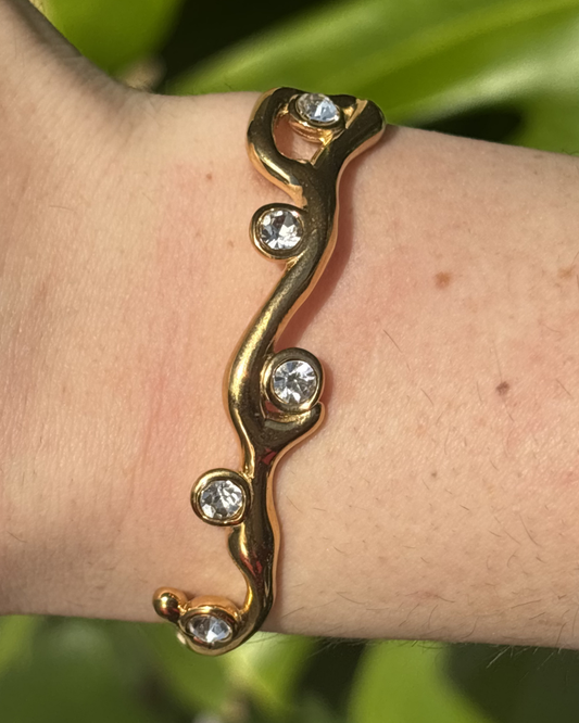 White Flower Garland Gold Cuff