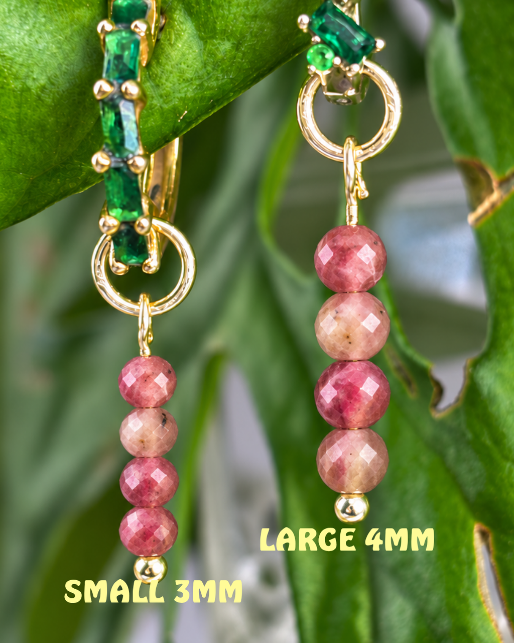 Rhodonite Long Dew Drop Charms PAIR