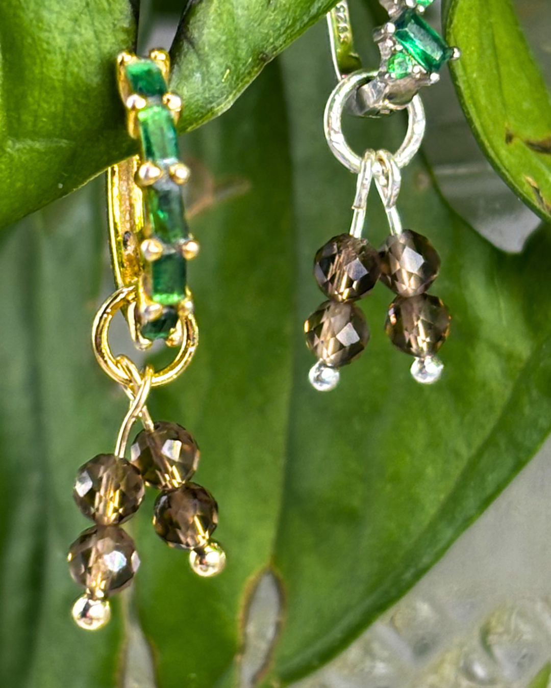 Smokey Quartz Double Stacked Charms PAIR