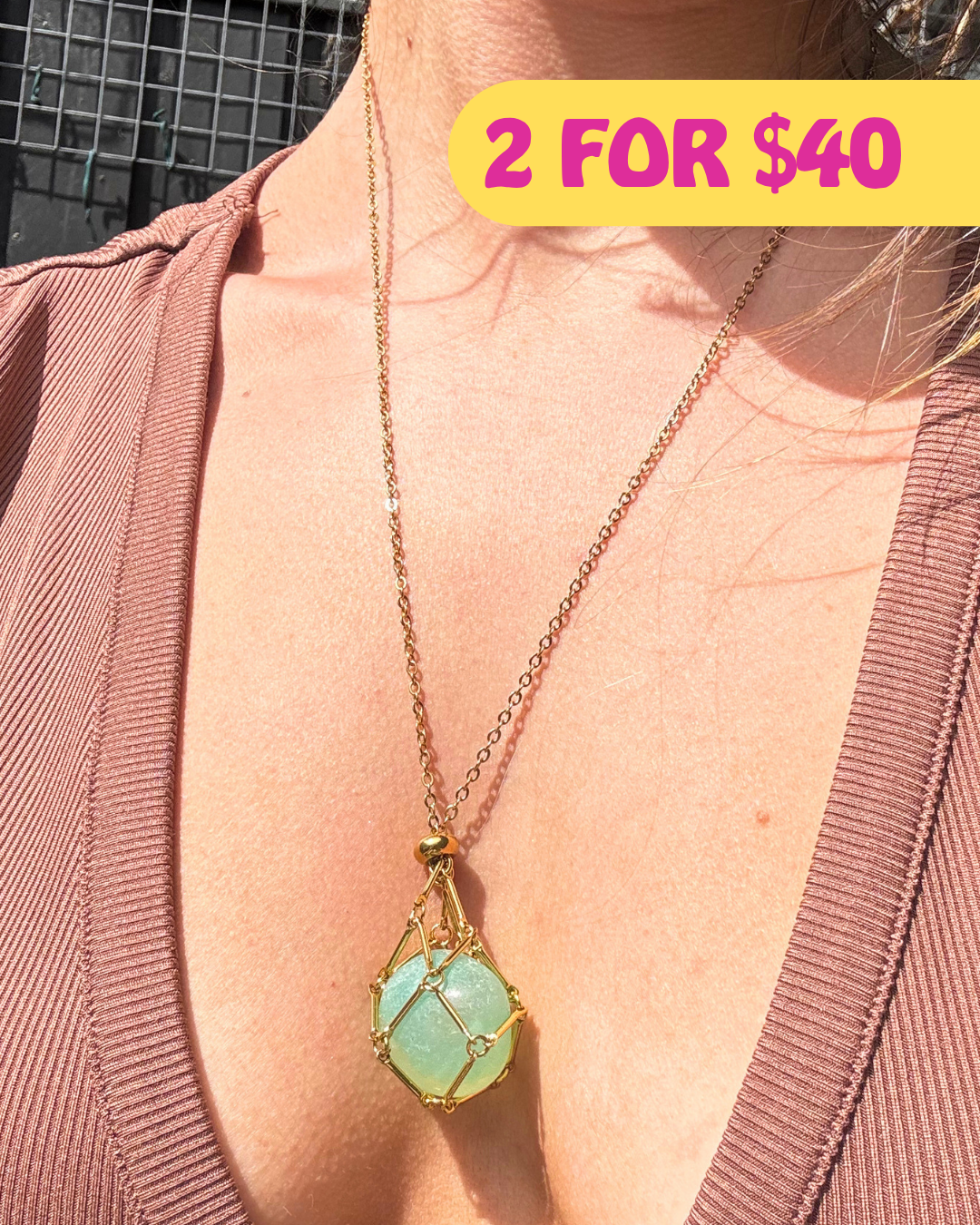 Medium Gold Crystal Pouch Necklace