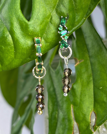 Smokey Quartz Triple Dew Drop Charms PAIR