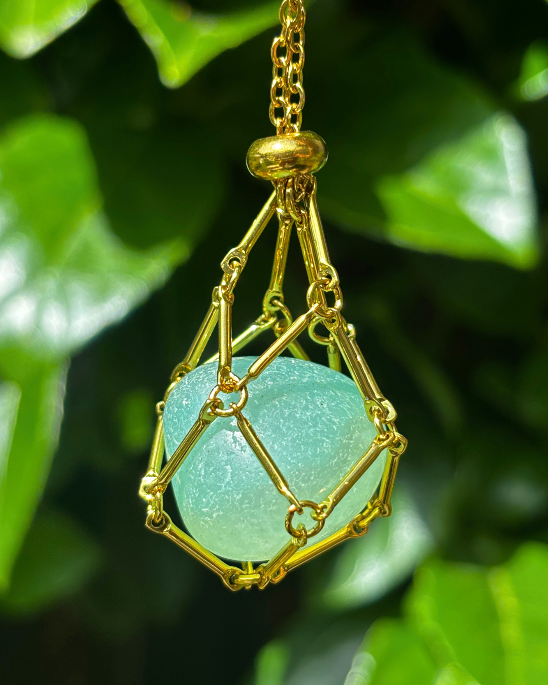 Medium Gold Crystal Pouch Necklace
