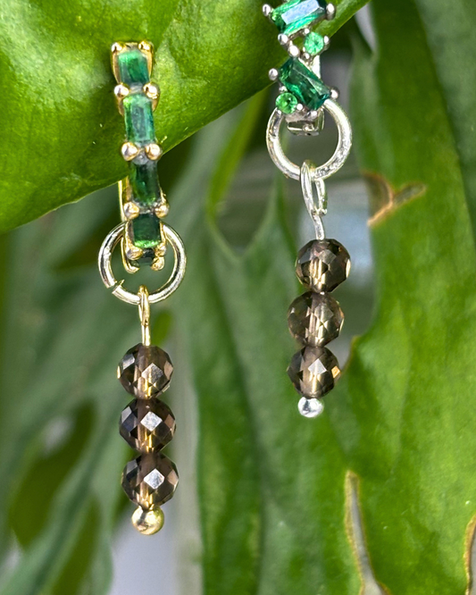 Smokey Quartz Triple Dew Drop Charms PAIR