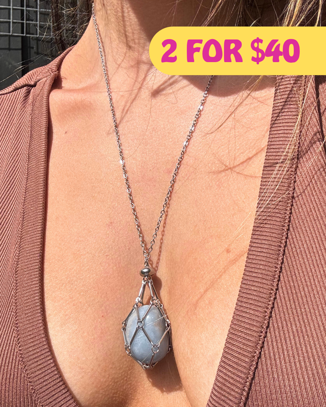 Medium Silver Crystal Pouch Necklace