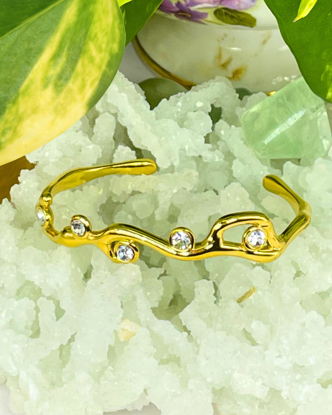 White Flower Garland Gold Cuff