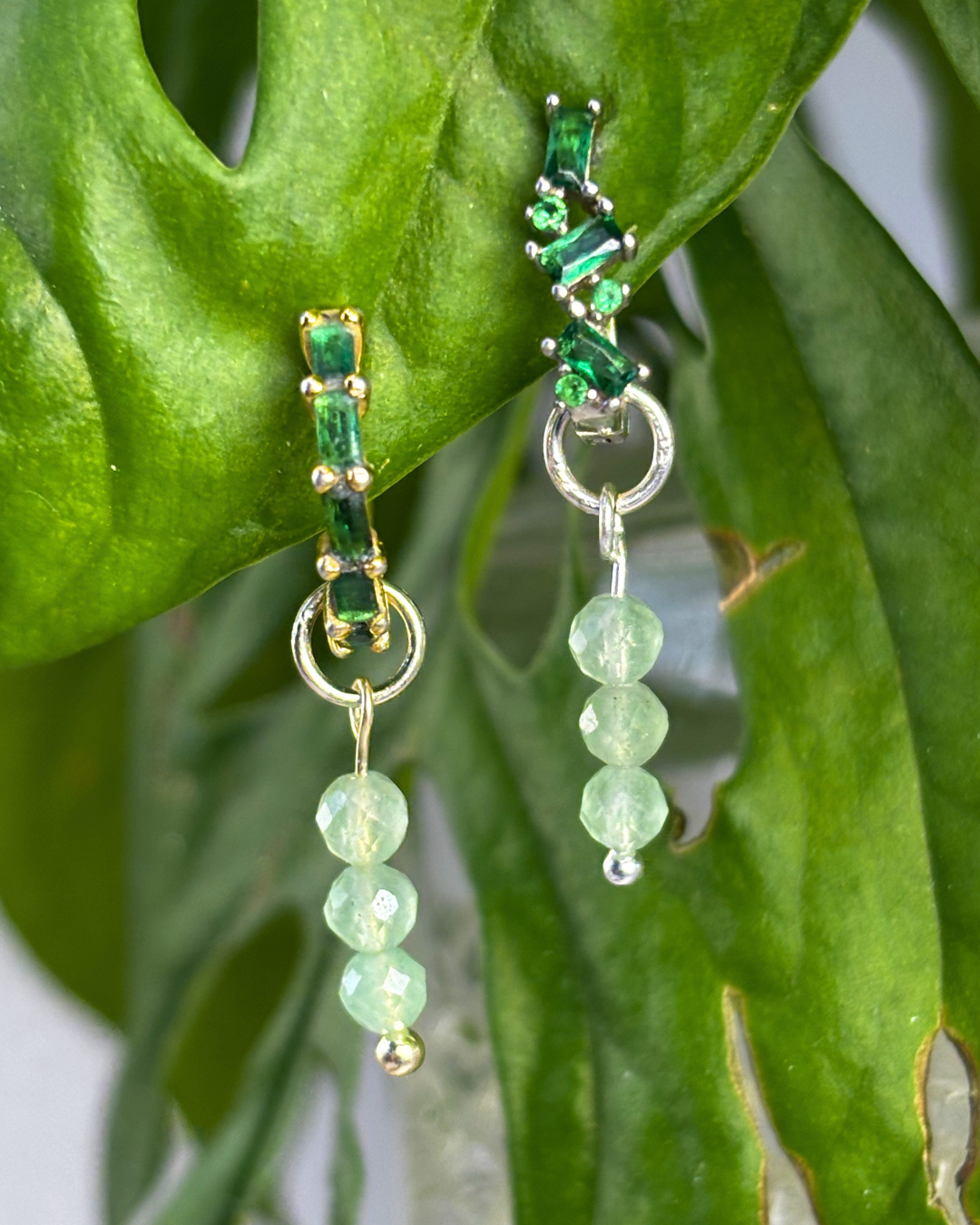 Green Aventurine Triple Dew Drop Charms PAIR