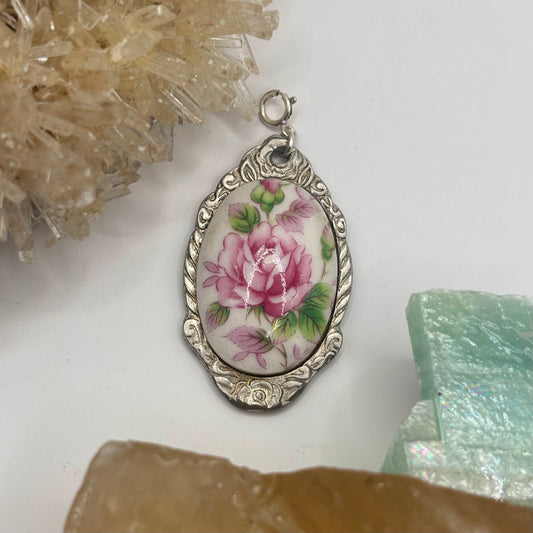 Handpainted Rose Silver Spoon Charm