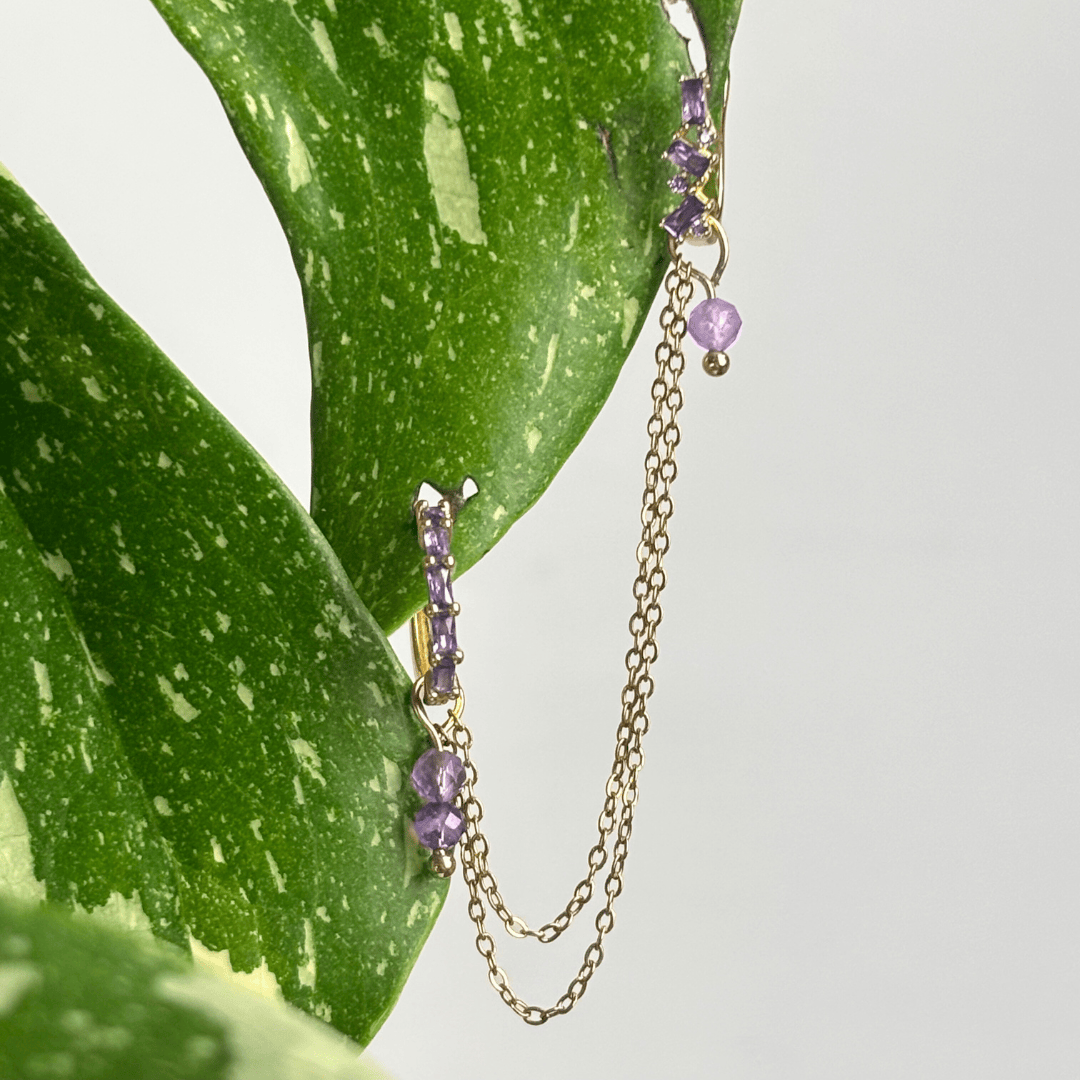 The Guide Crystals Gold | 1 PC Single Amethyst Cordellia Chain Crystal Earring Charm