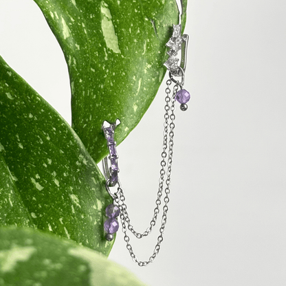 The Guide Crystals Silver | 1 PC Single Amethyst Cordellia Chain Crystal Earring Charm