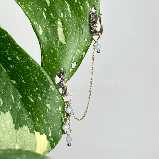 The Guide Crystals Gold | 1 PC Single Aquamarine Waterfall Earring Chain