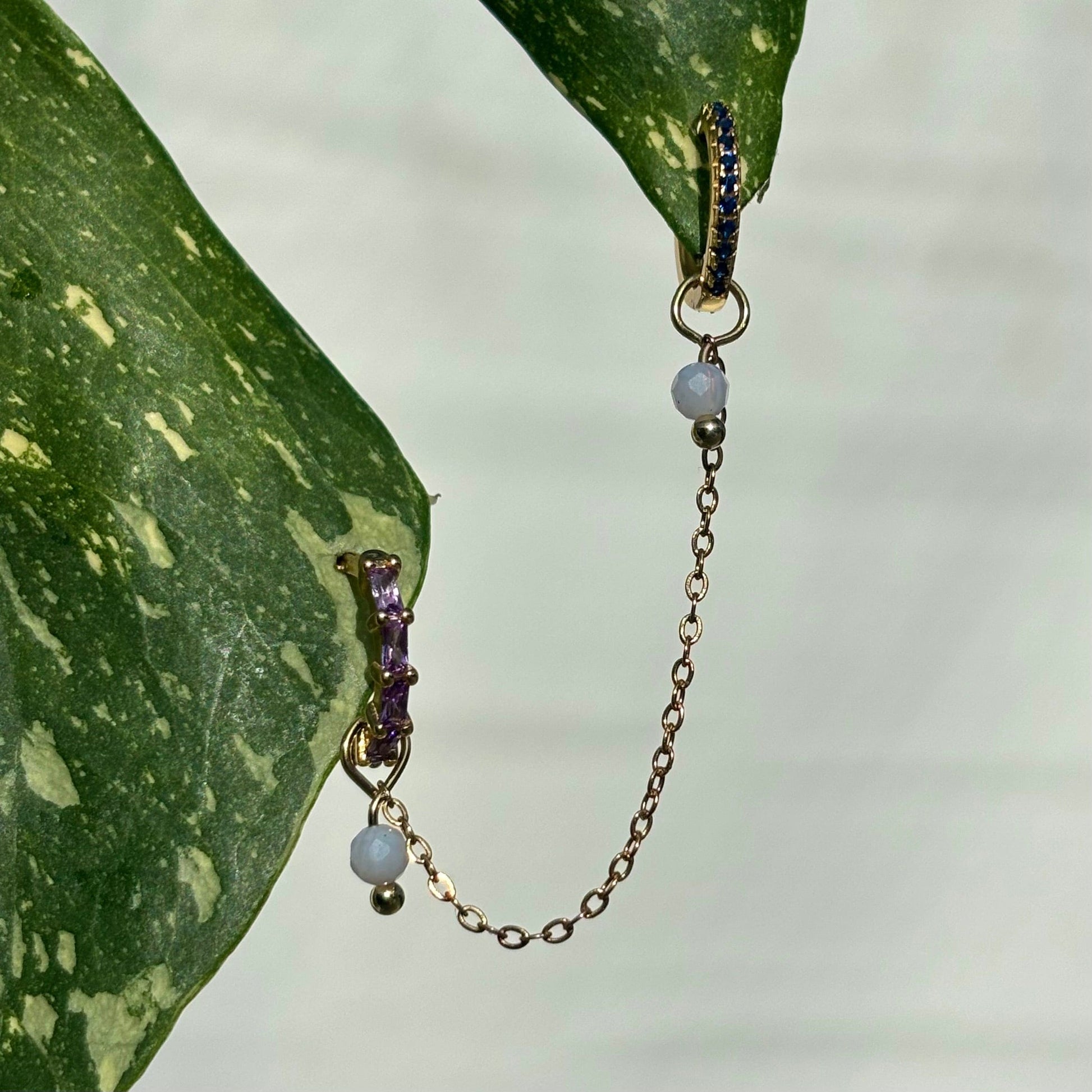 The Guide Crystals Gold | 1 PC Single Blue Lace Agate Aphrodite Chain Crystal Earring Charm