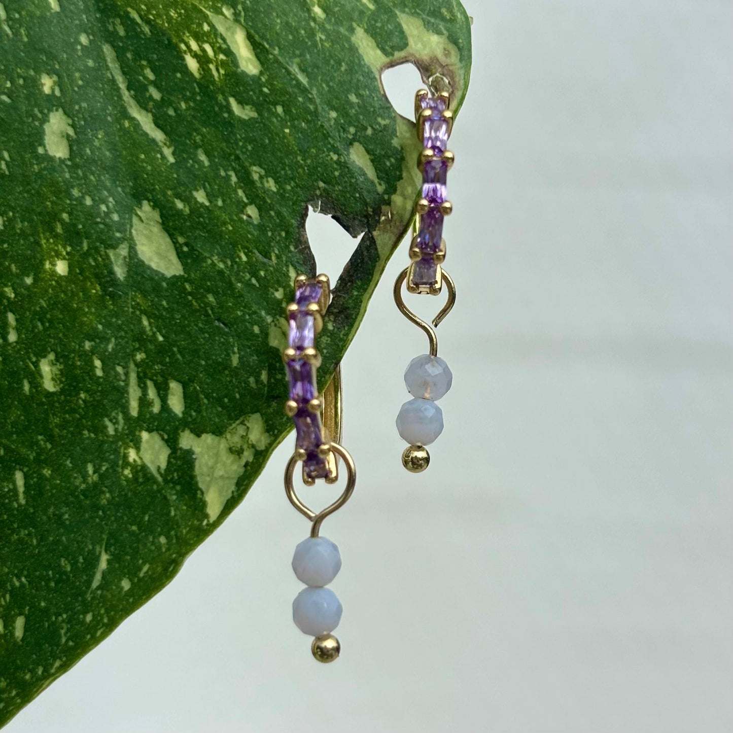 The Guide Crystals Gold Blue Lace Agate Double Dew Drop Crystal Earring Charms