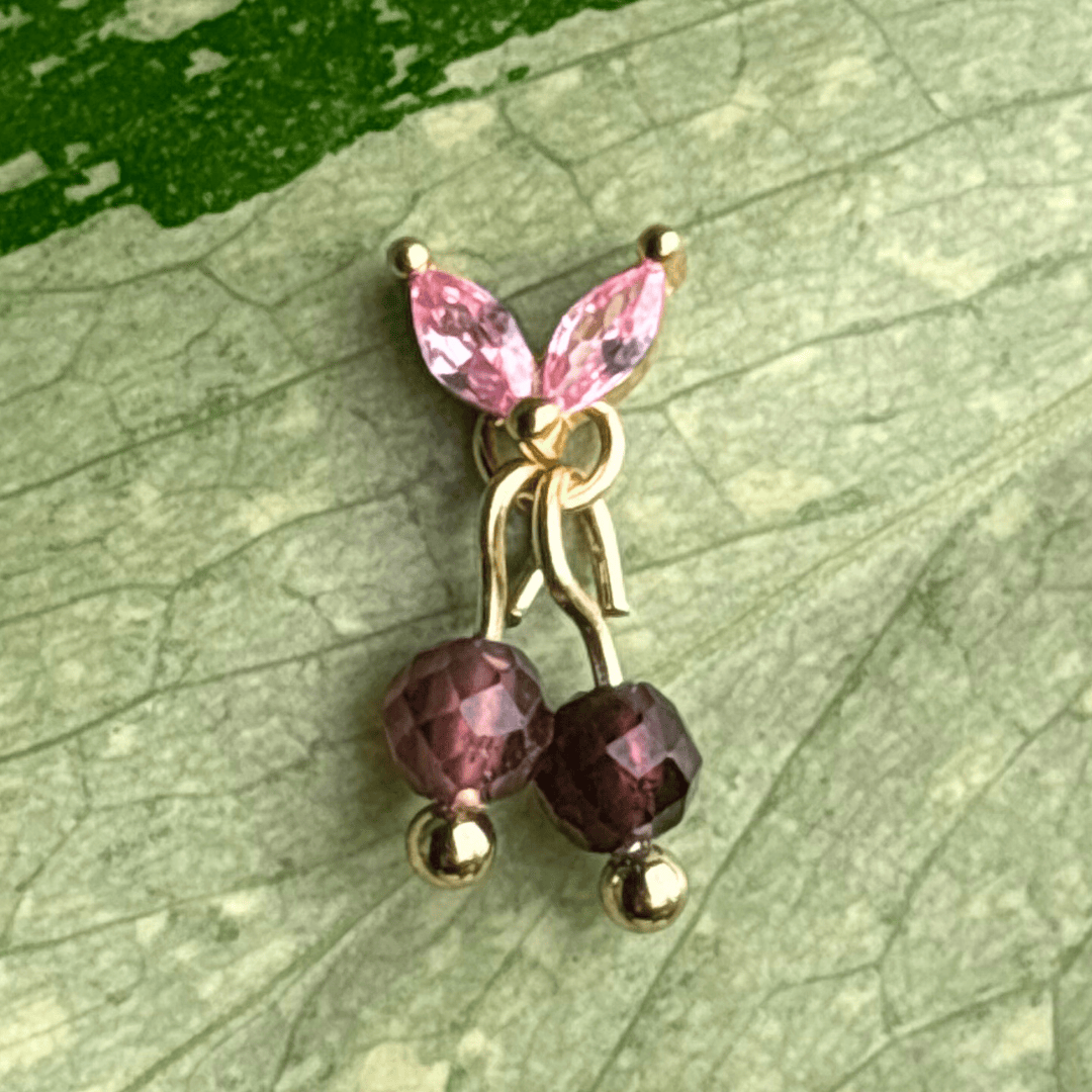 The Guide Crystals Gold | 1 PC Single Garnet Cherry Charm for Stud Earrings