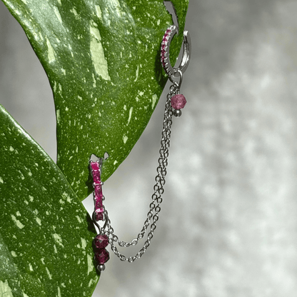The Guide Crystals Silver | 1 PC Single Garnet Cordellia Chain Crystal Earring Charm
