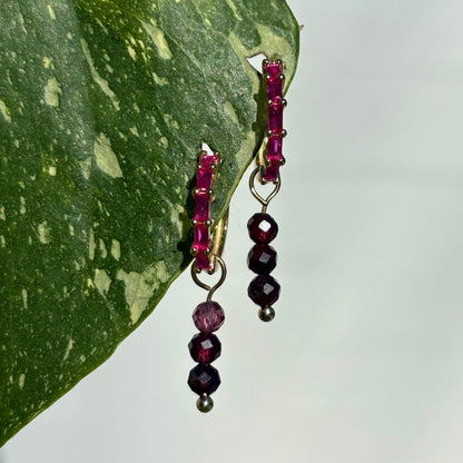 The Guide Crystals Gold Garnet Triple Dew Drop Crystal Earring Charms