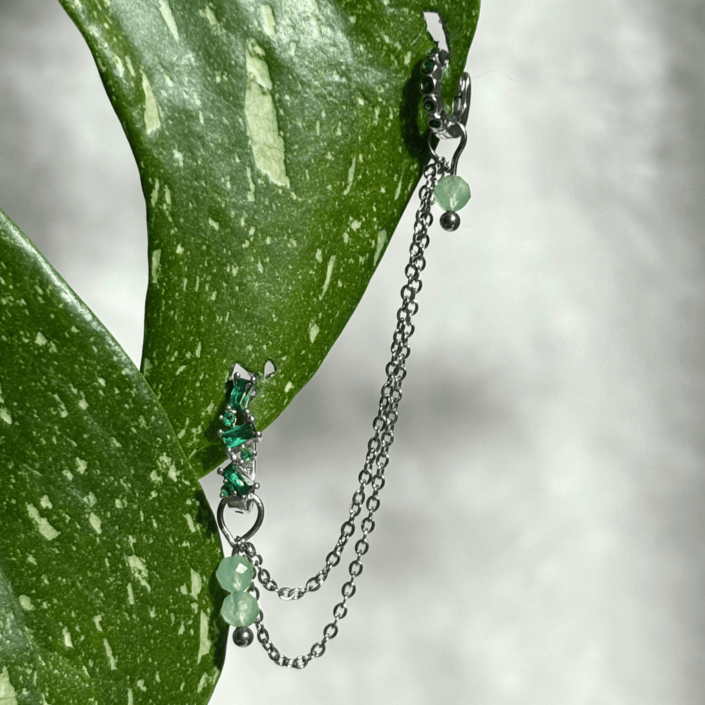 The Guide Crystals Silver | 1 PC Single Green Aventurine Cordellia Chain Crystal Earring Charm