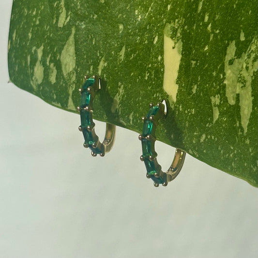 The Guide Crystals Green Zirconia Gold Huggie Earrings