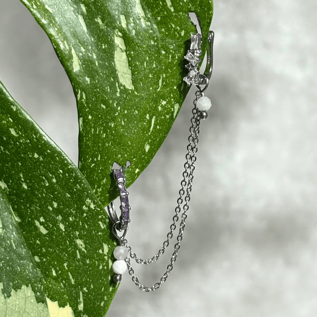 The Guide Crystals Silver | 1 PC Single Moonstone Cordellia Chain Crystal Earring Charm