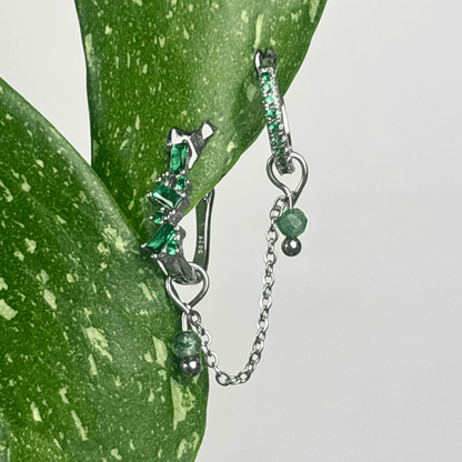 The Guide Crystals Silver | 1 PC Single Moss Agate Aurora Chain Crystal Earring Charm