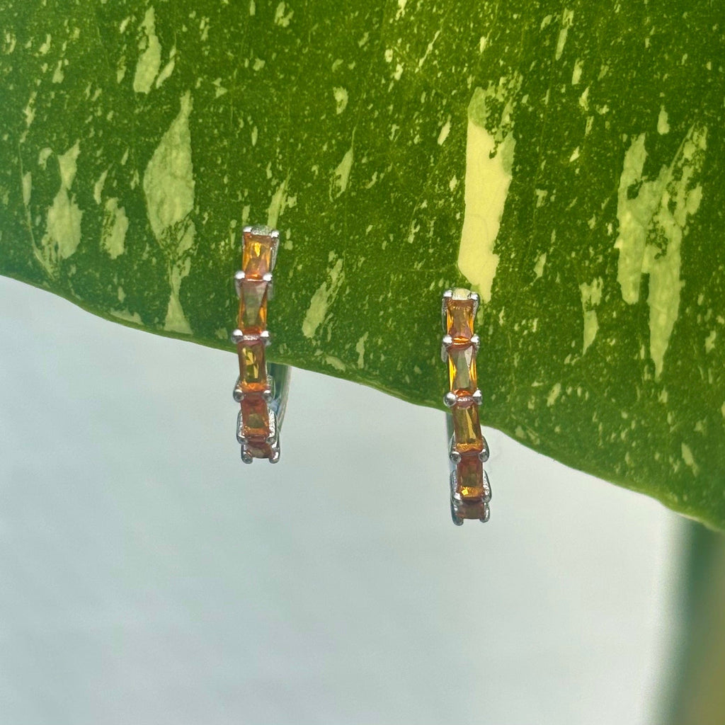 The Guide Crystals Orange Zirconia Silver Huggie Earrings